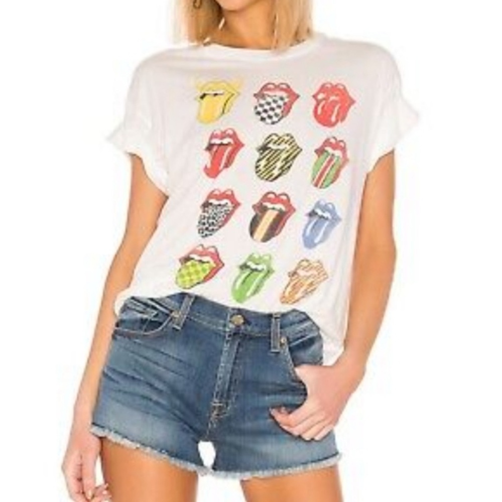 Day Dreamer for Free People Rolling Stones 12 Tongues White Boyfriend Tee